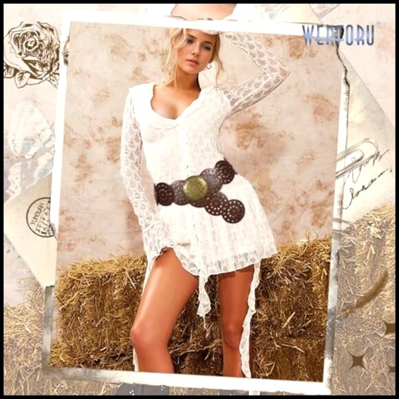 Vintage Western Belt Boho Style Adjustable Waist Disc Buckle PU Leather main image 7